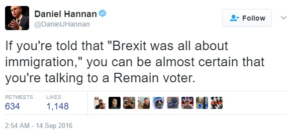 Hannan: "No one voted Leave because of immigration'