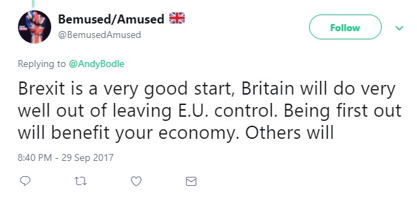 Tweet: "Being first out will benefit your economy"