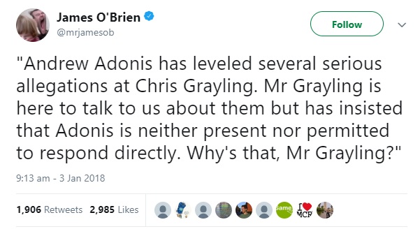 Tweet about Grayling/Adonis