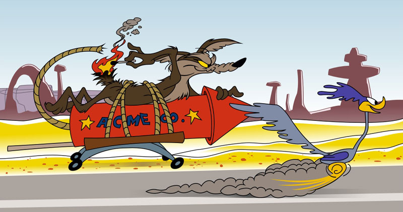 Wile E Coyote chasing Road Runner