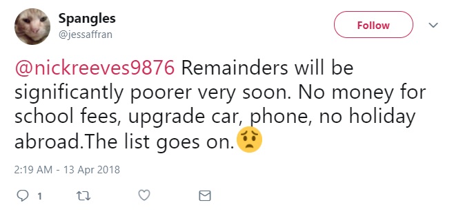 Tweet gloating about how much poorer Remain voters will be